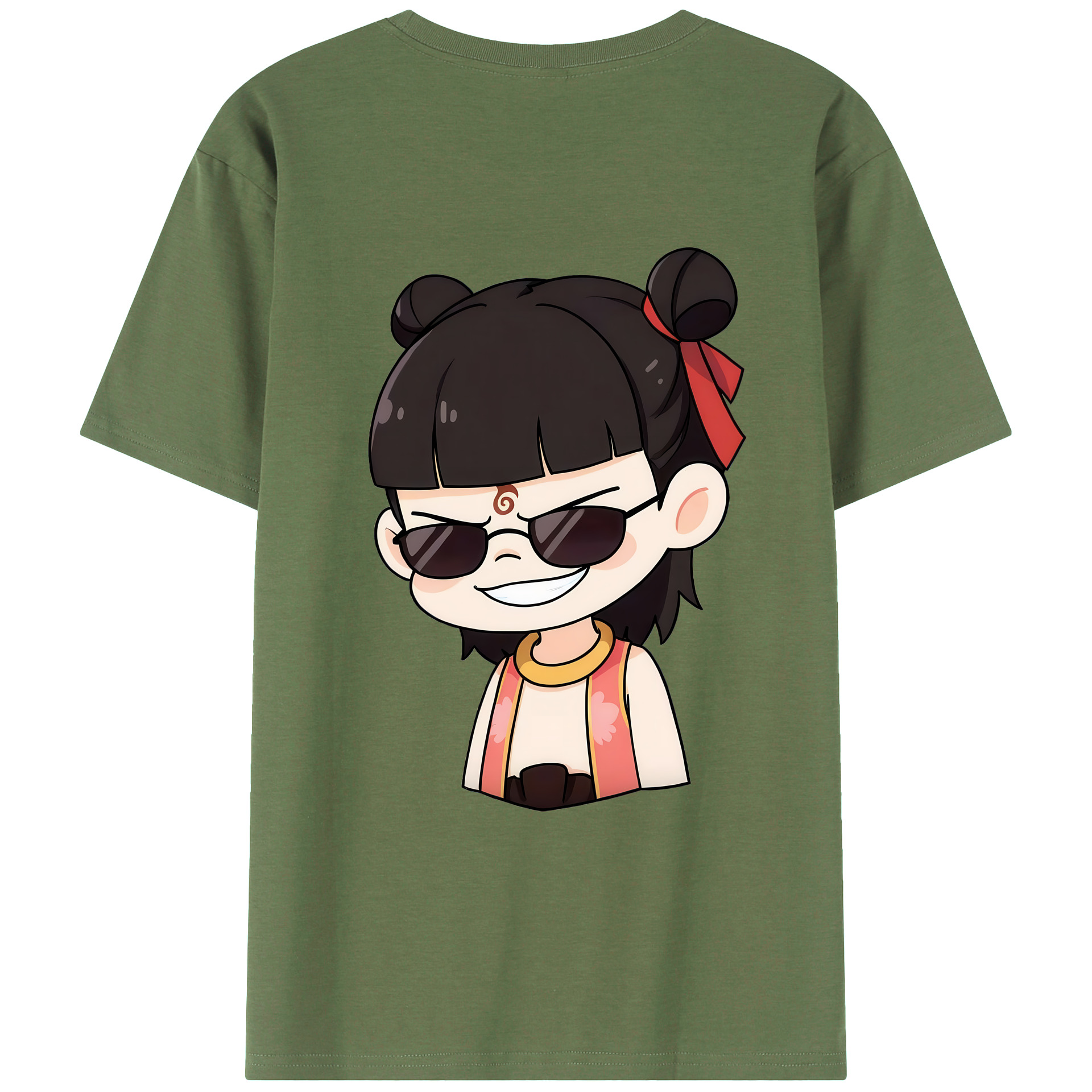 （画像用） Ne Zha 2 ナタ 魔童の大暴れ 綿100％ メンズ半袖Tシャツ（バックプリント） 通気性